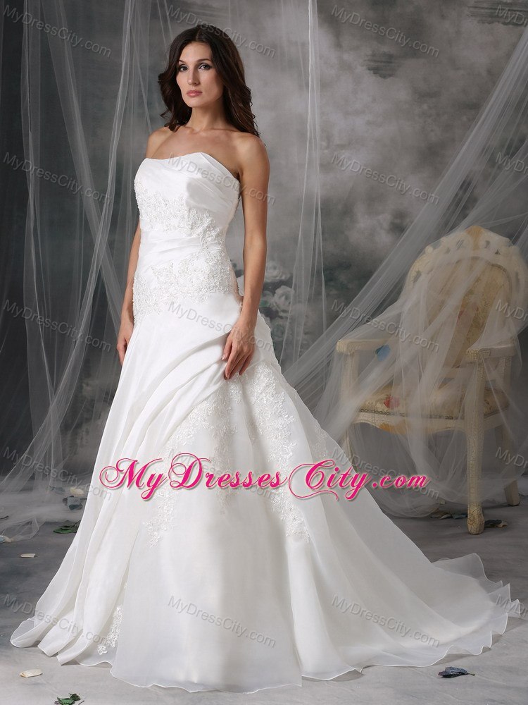 A-line Court Train Appliques Wedding Dress with Lace Jacket