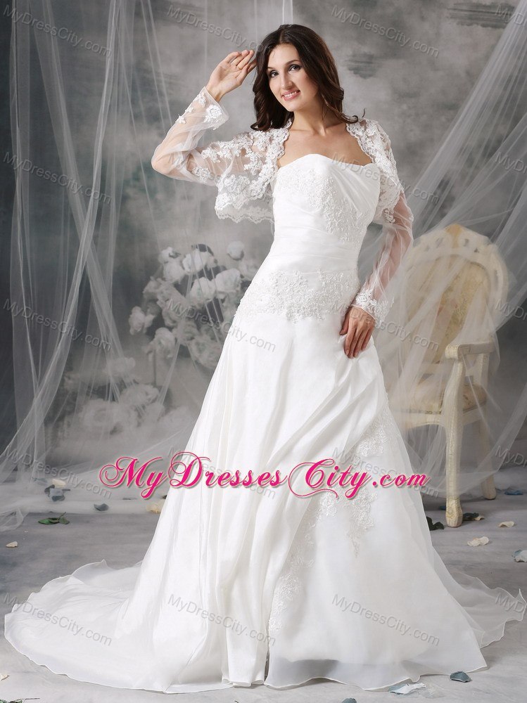 A-line Court Train Appliques Wedding Dress with Lace Jacket