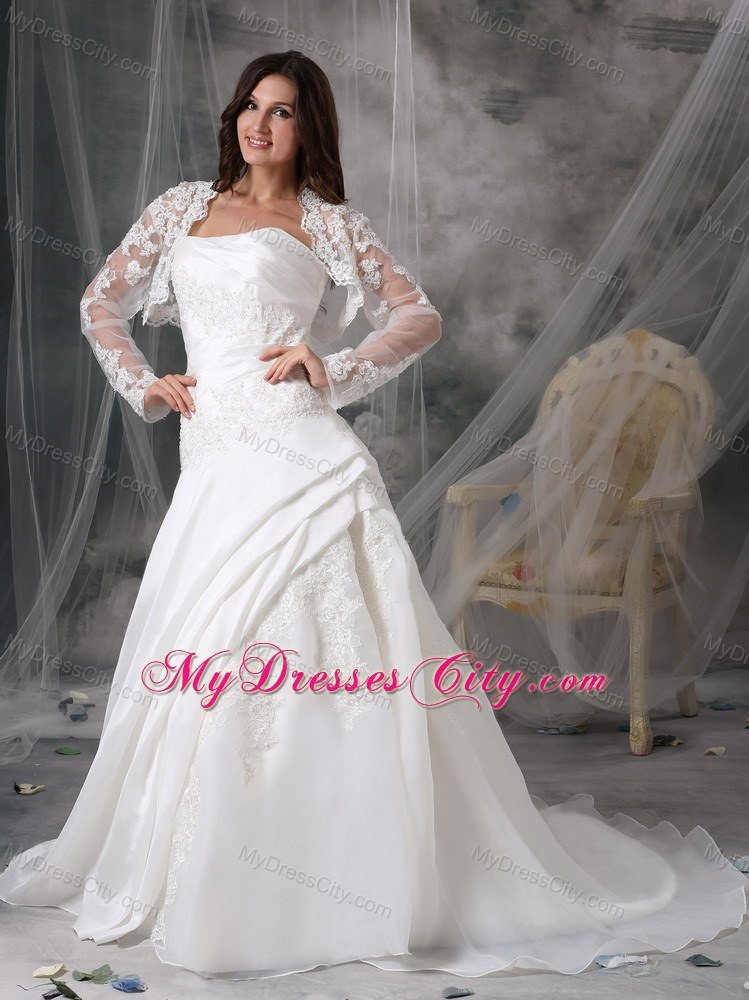 A-line Court Train Appliques Wedding Dress with Lace Jacket