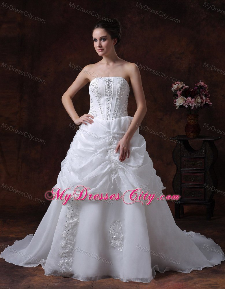 Beading Strapless Stylish Court Train Church Wedding Dress