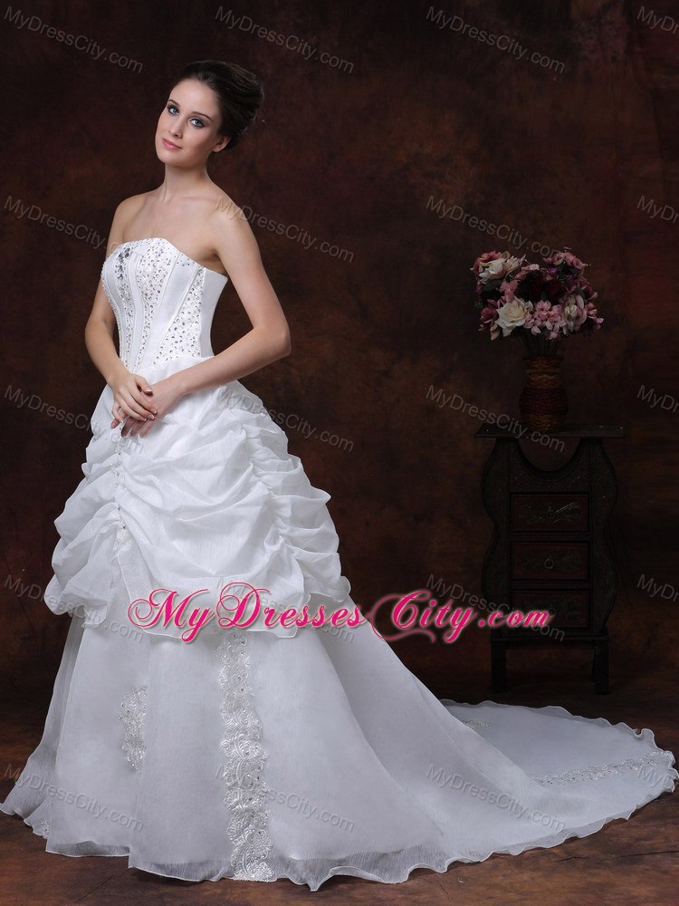 Beading Strapless Stylish Court Train Church Wedding Dress