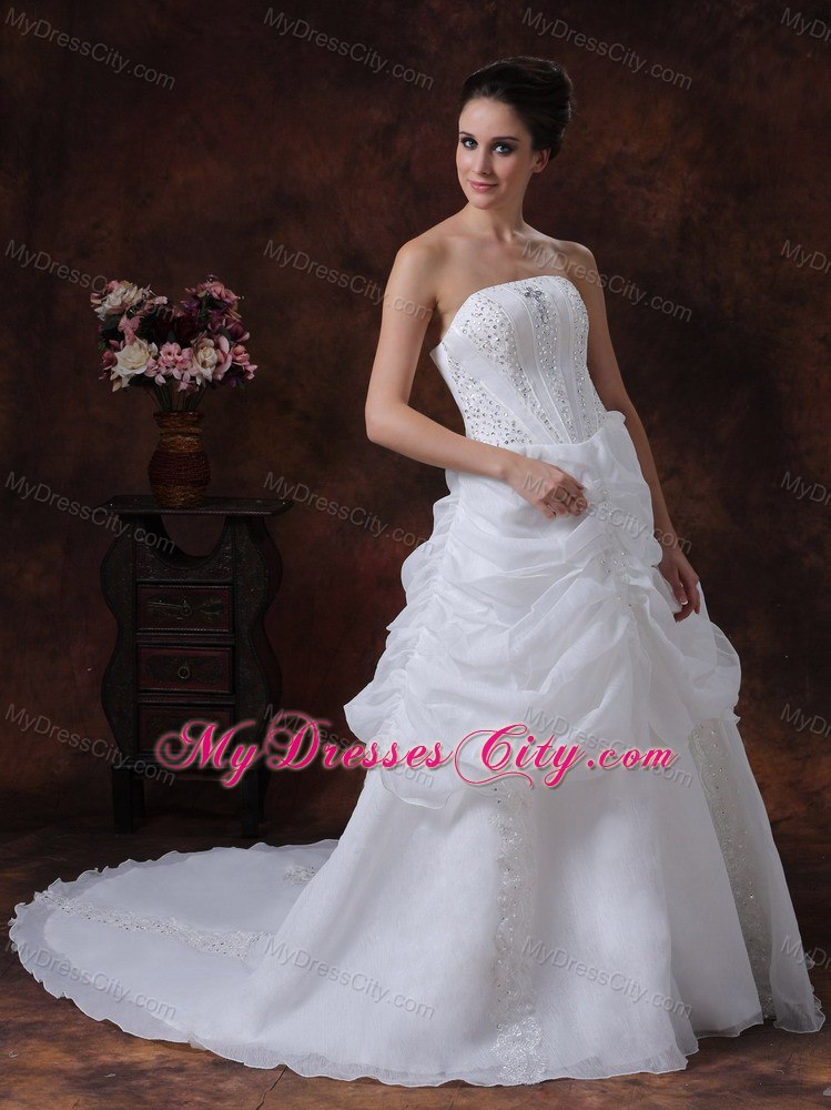 Beading Strapless Stylish Court Train Church Wedding Dress