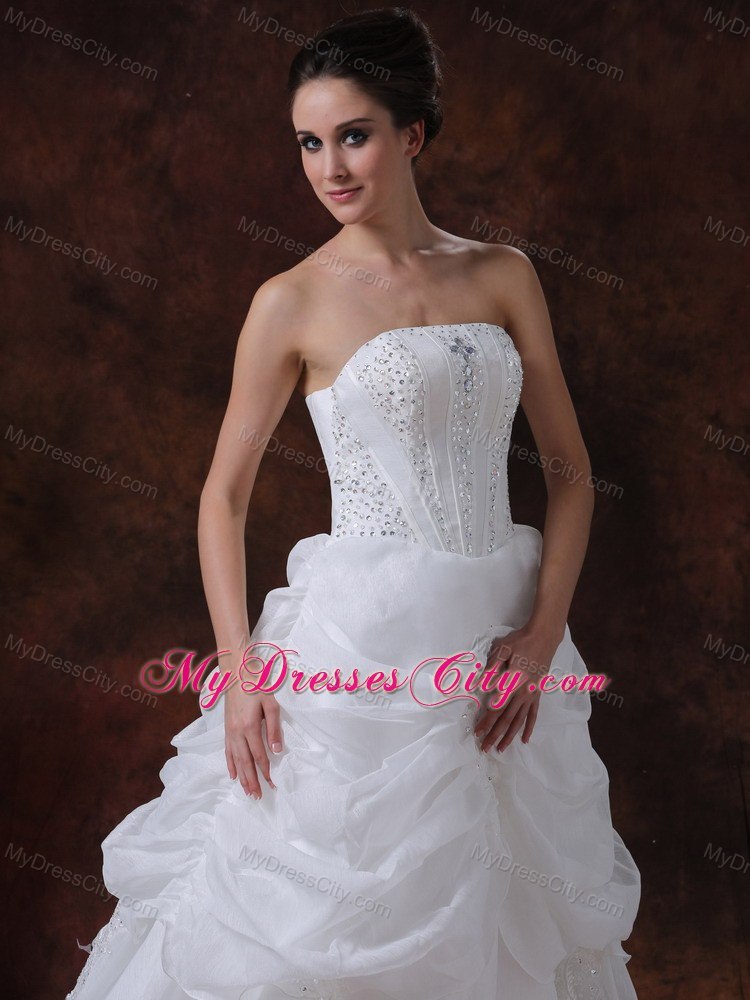 Beading Strapless Stylish Court Train Church Wedding Dress