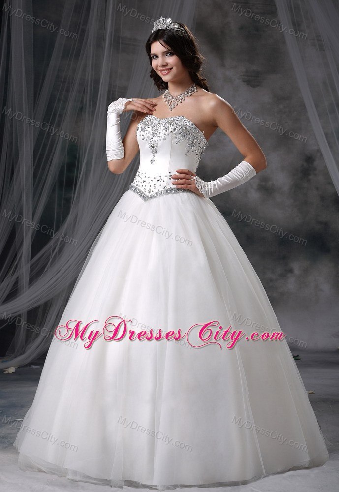 Beaded Bodice Floor-length Ball Gown Lace-up Wedding Dress