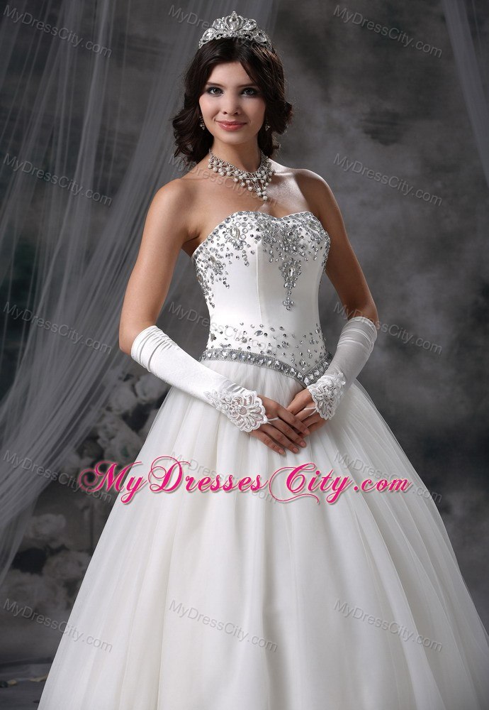 Beaded Bodice Floor-length Ball Gown Lace-up Wedding Dress