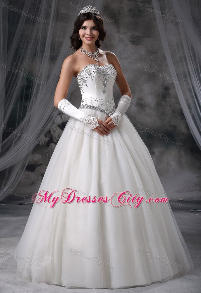 Beaded Bodice Floor-length Ball Gown Lace-up Wedding Dress