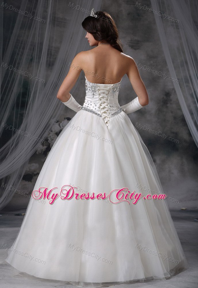 Beaded Bodice Floor-length Ball Gown Lace-up Wedding Dress