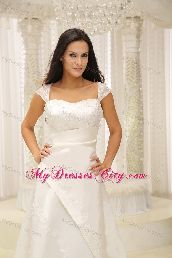 Square Neck Embroidery with Beading Satin A-line Bridal Gown