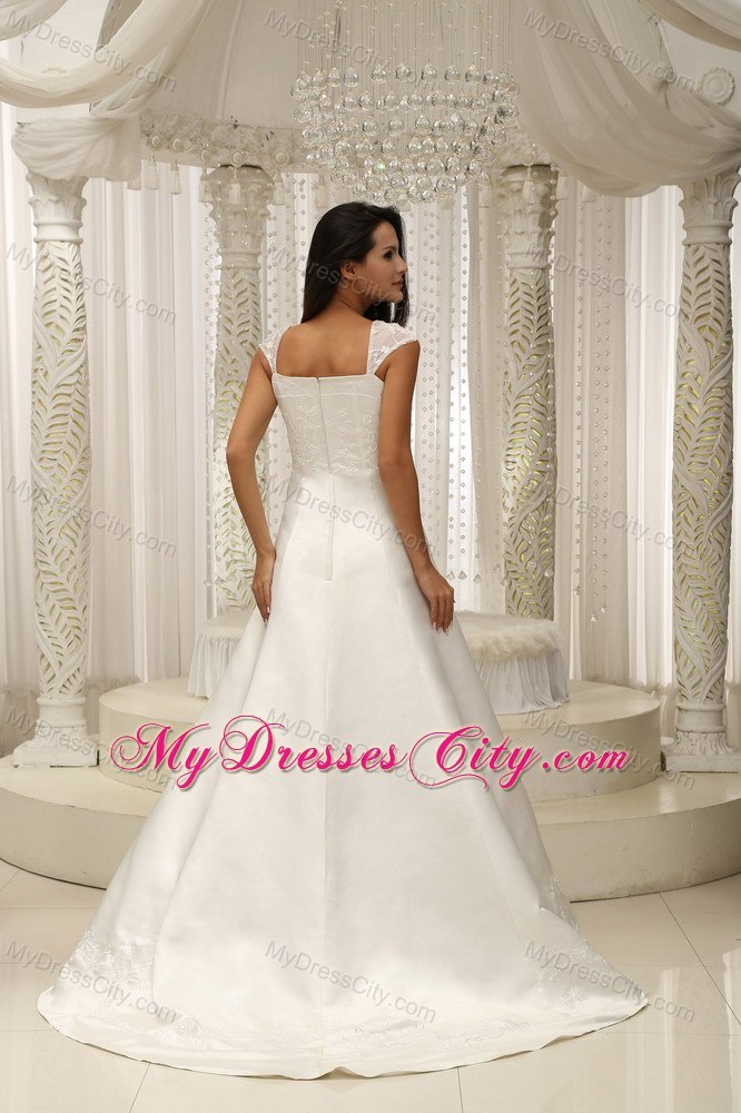 Square Neck Embroidery with Beading Satin A-line Bridal Gown