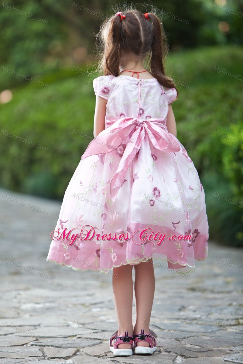 Hand Made Flowers White and Pink A-line Scoop Flower Girl Dress