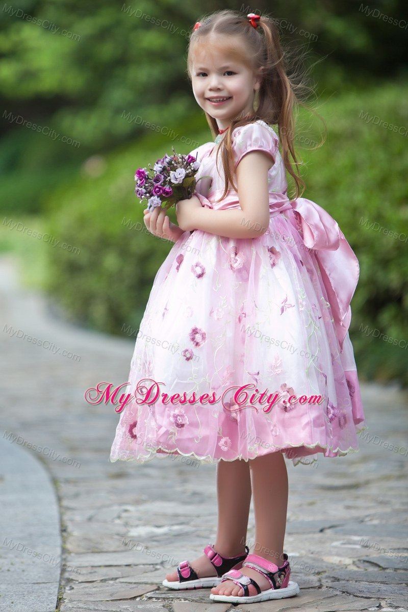 Hand Made Flowers White and Pink A-line Scoop Flower Girl Dress