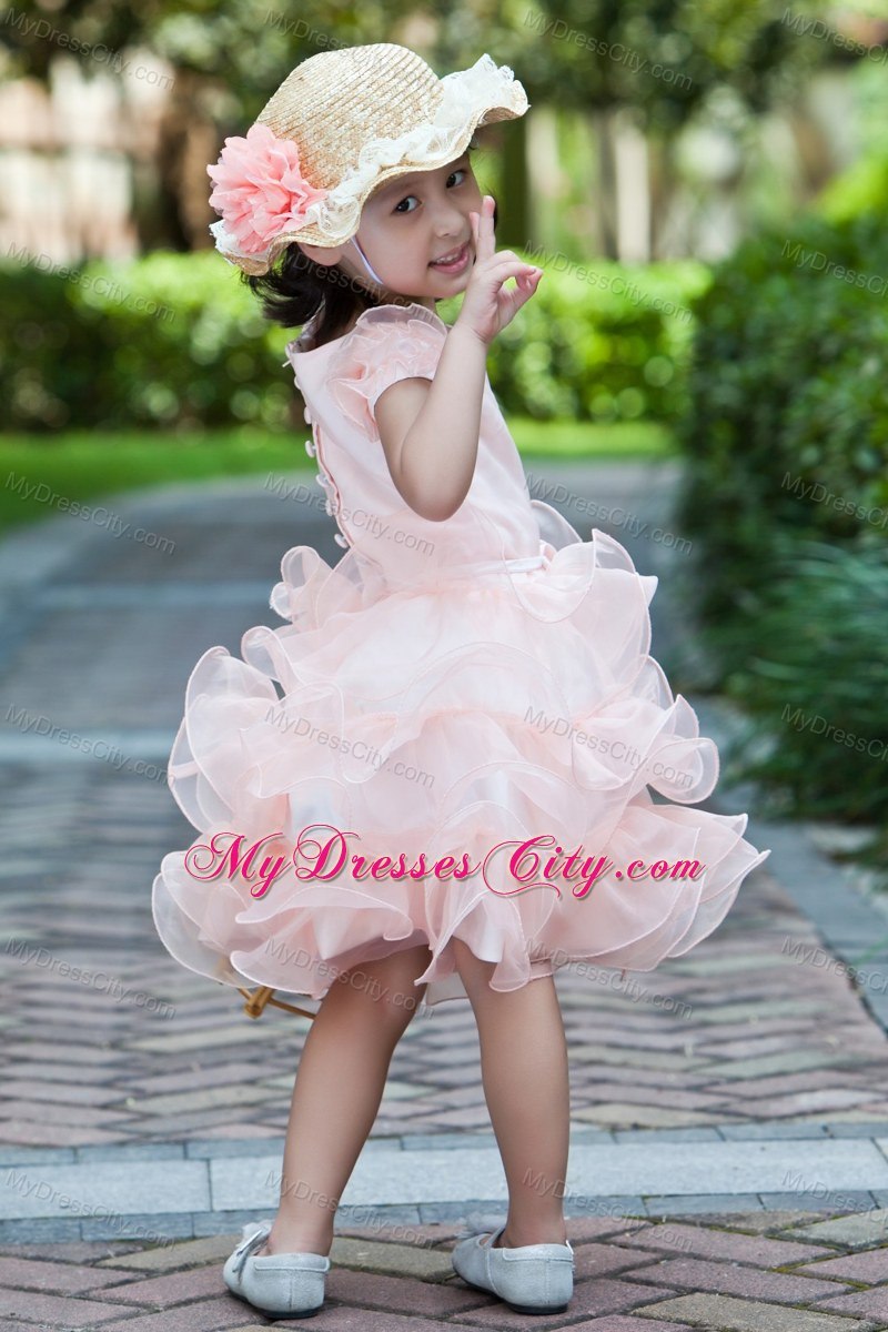 Puffy Two-toned Knee-length Scoop Little Girl Dress with Ruffles