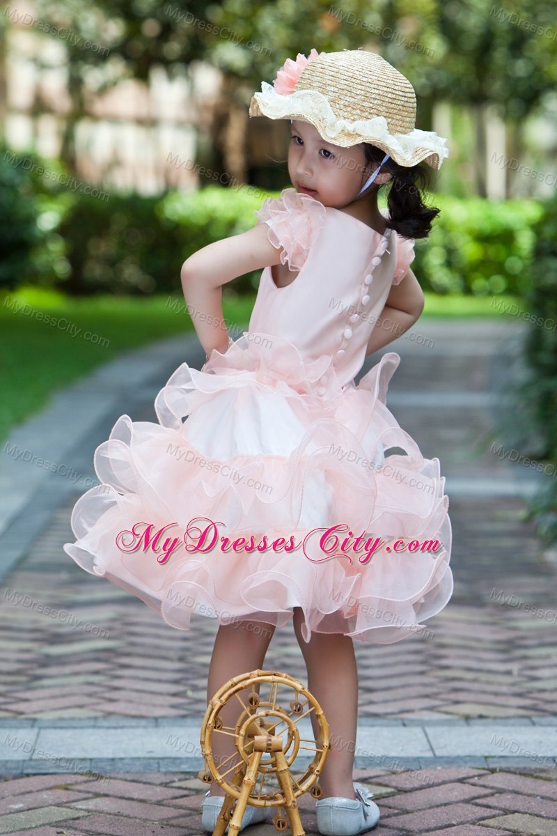 Puffy Two-toned Knee-length Scoop Little Girl Dress with Ruffles