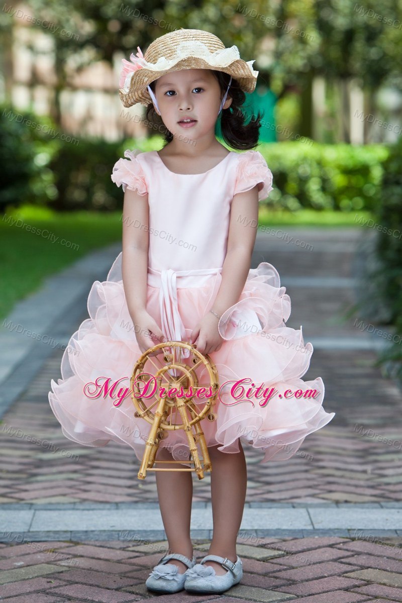 Puffy Two-toned Knee-length Scoop Little Girl Dress with Ruffles