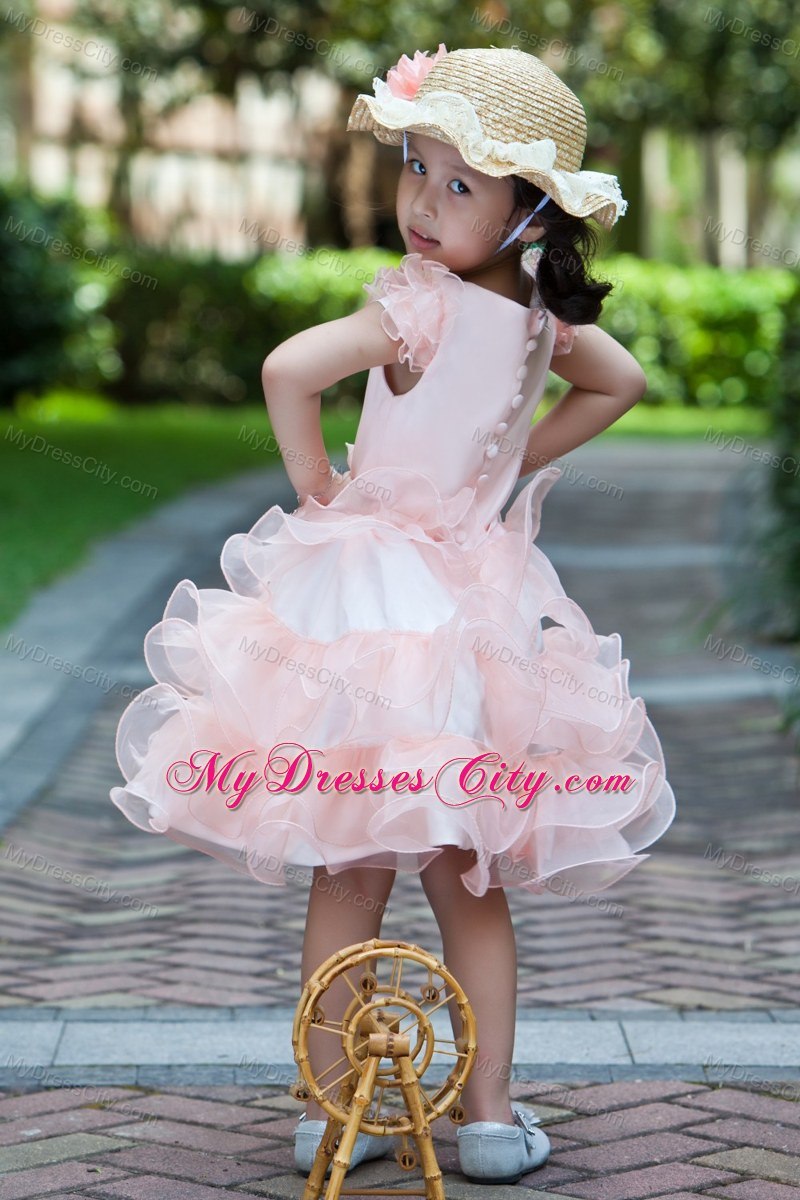 Puffy Two-toned Knee-length Scoop Little Girl Dress with Ruffles