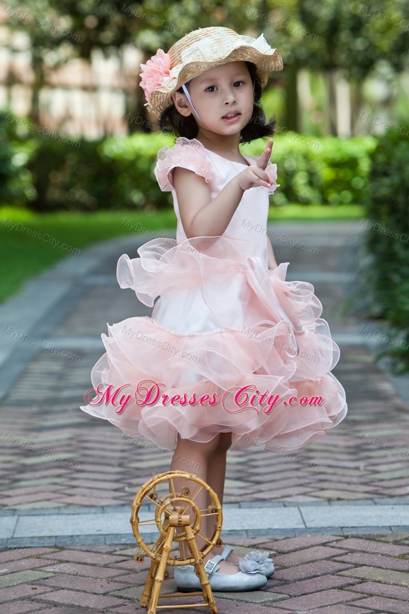 Puffy Two-toned Knee-length Scoop Little Girl Dress with Ruffles