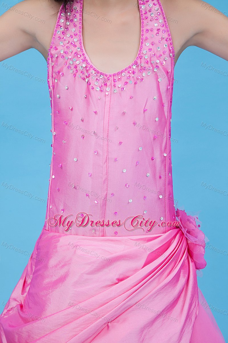 Organza and Taffeta 2013 Halter Fuchsia Flower Girl Dress Beaded