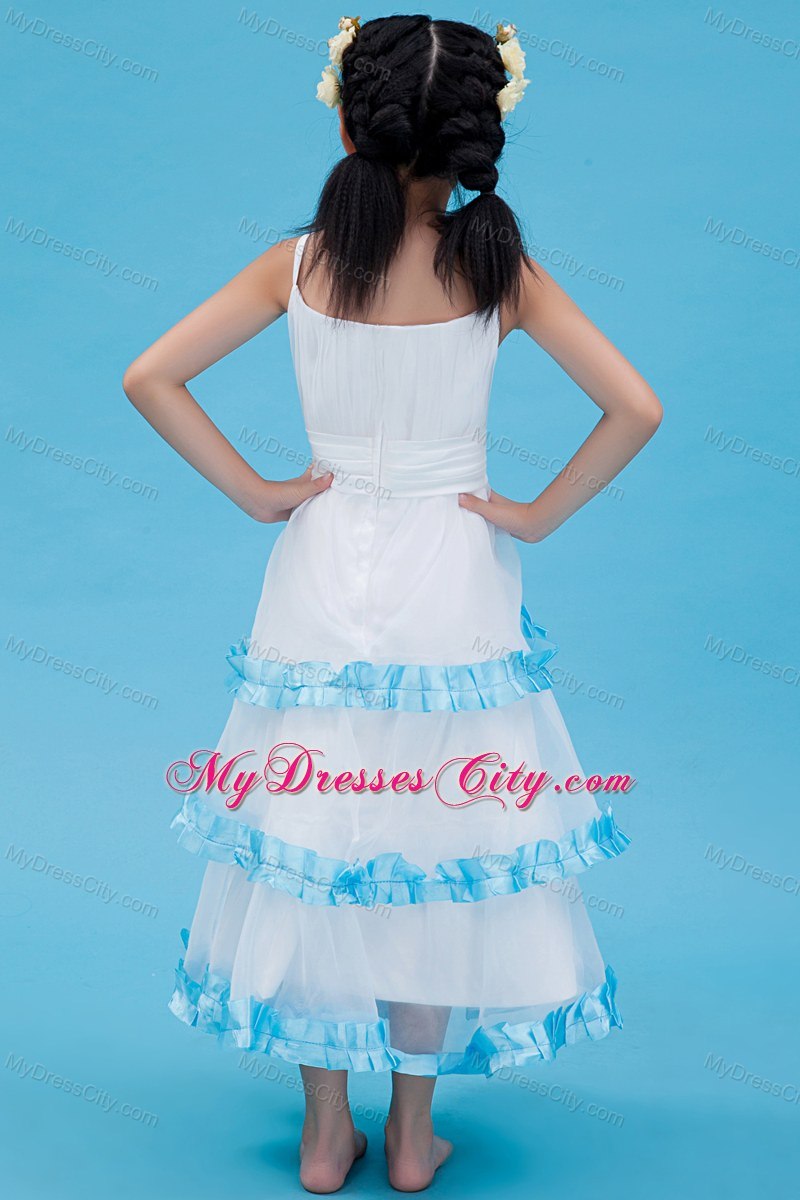 Ankle-length A-line Organza Straps Flower Girl Dress in White