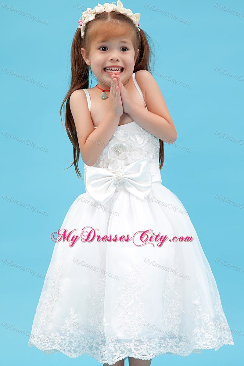 Ankle-length White A-line Straps Organza Sash Flower Girl Dress