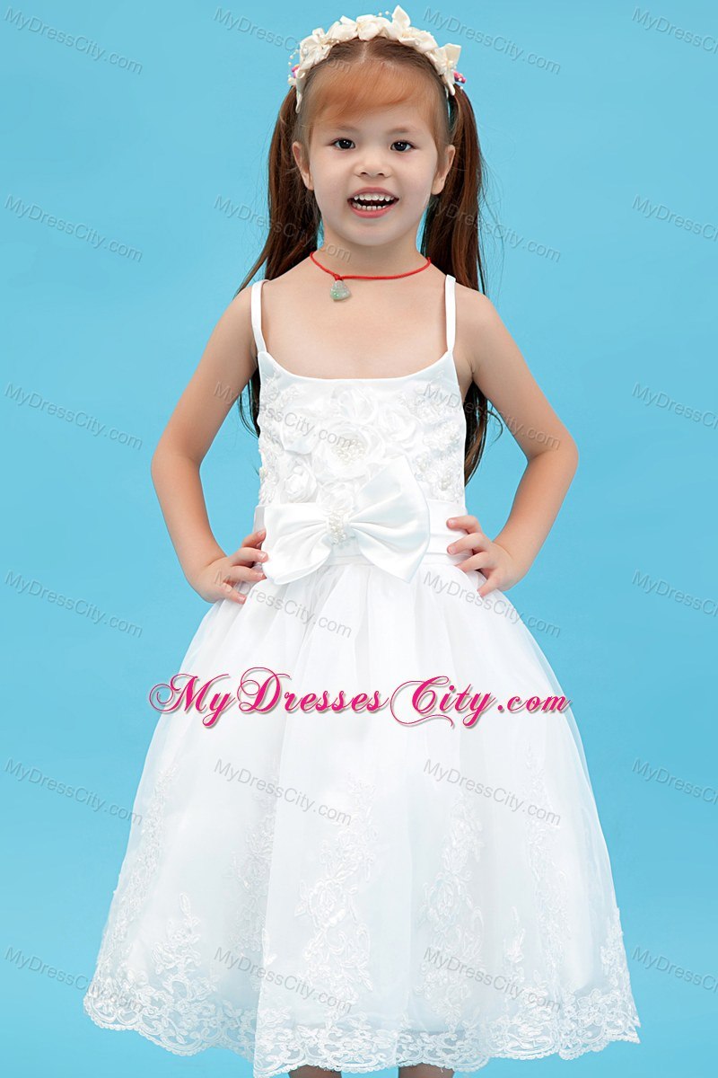 Ankle-length White A-line Straps Organza Sash Flower Girl Dress