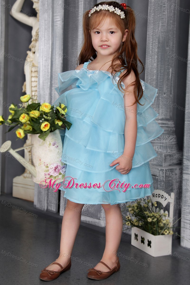 Auqa A-line Organza Straps Knee-length Beaded Girls Party Dress