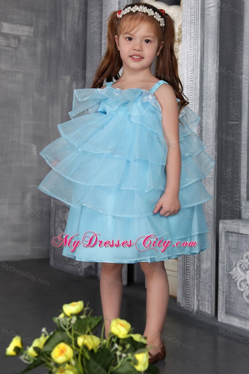 Auqa A-line Organza Straps Knee-length Beaded Girls Party Dress