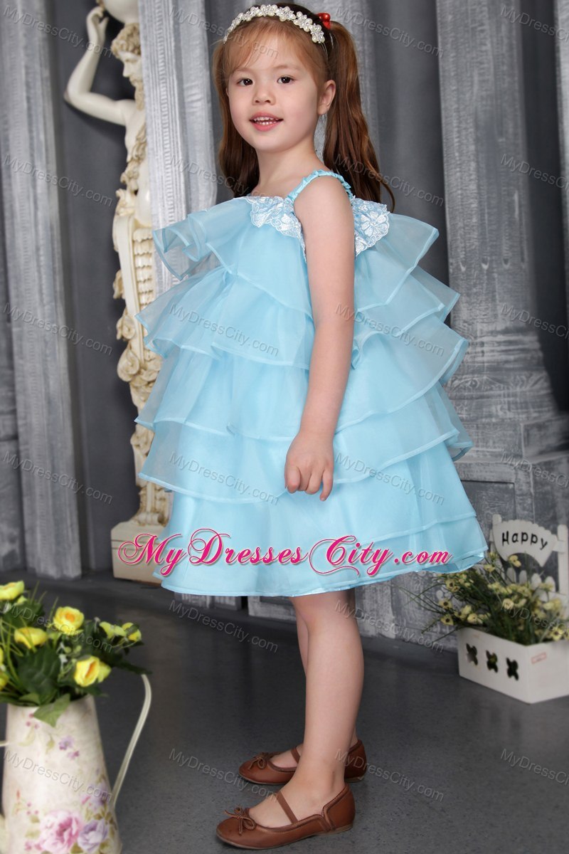 Auqa A-line Organza Straps Knee-length Beaded Girls Party Dress