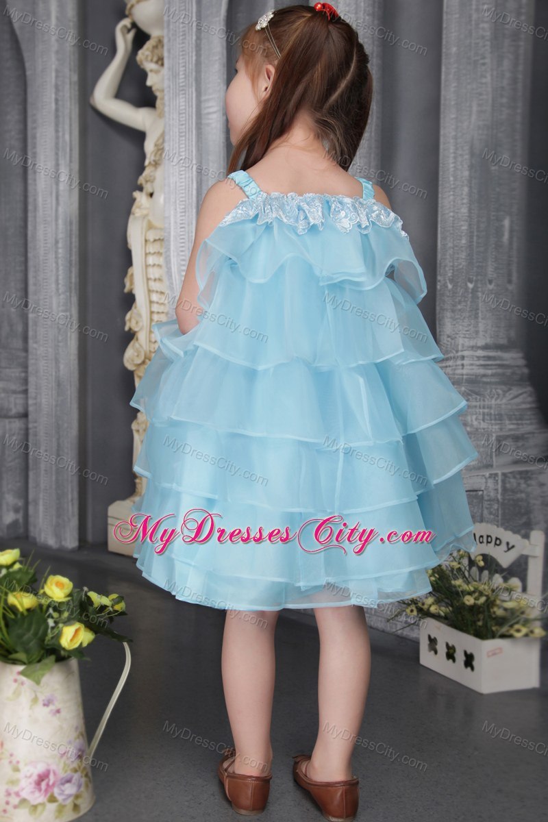 Auqa A-line Organza Straps Knee-length Beaded Girls Party Dress