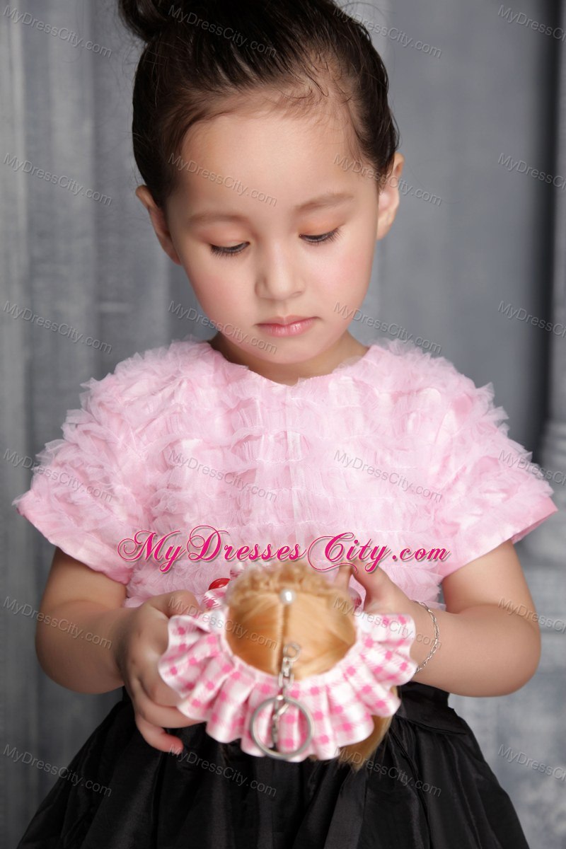 Pink and Black Tea-length Column Scoop Flower Girl Dress Ruffed