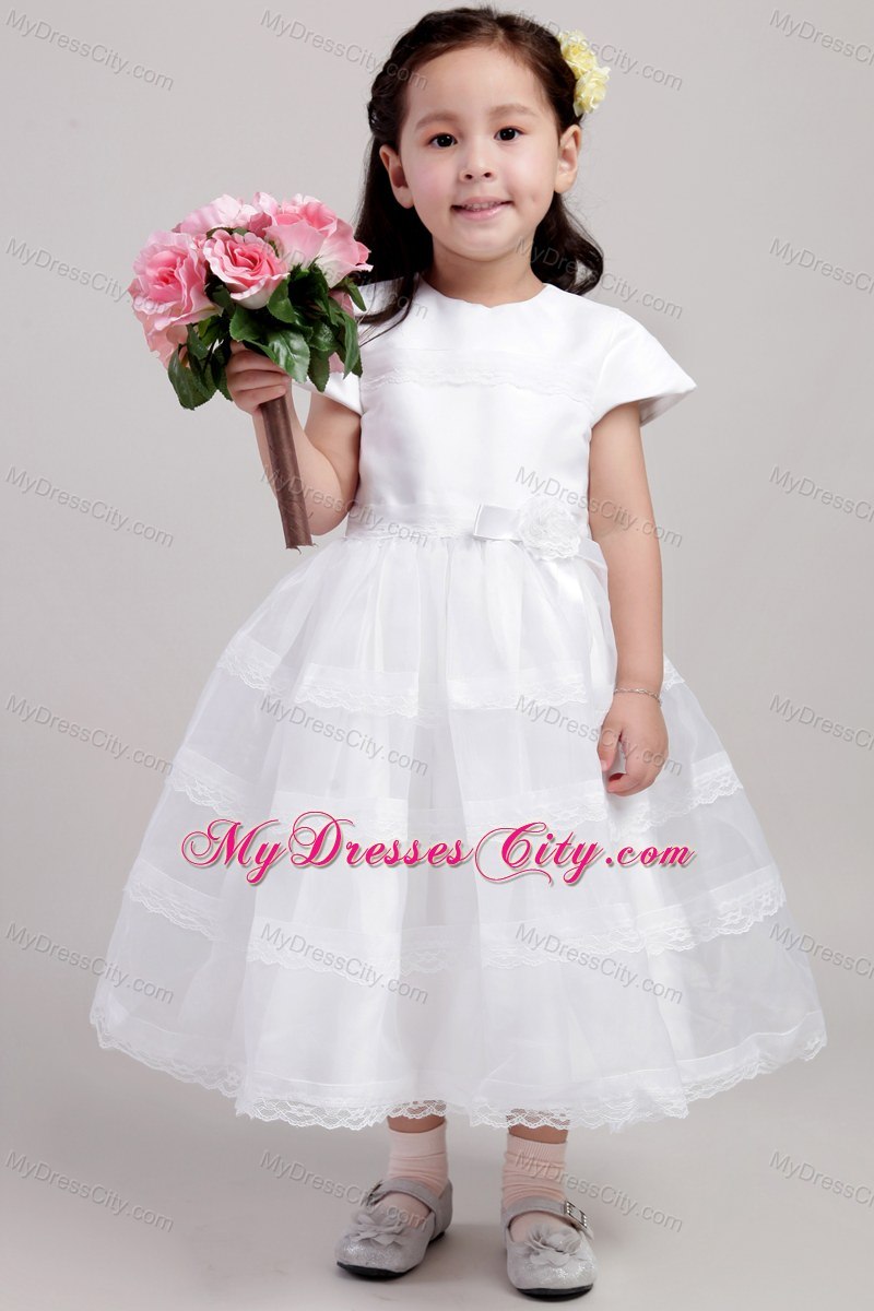 Satin and Lace White A-Line Scoop Floral Flower Girl Dress 2013