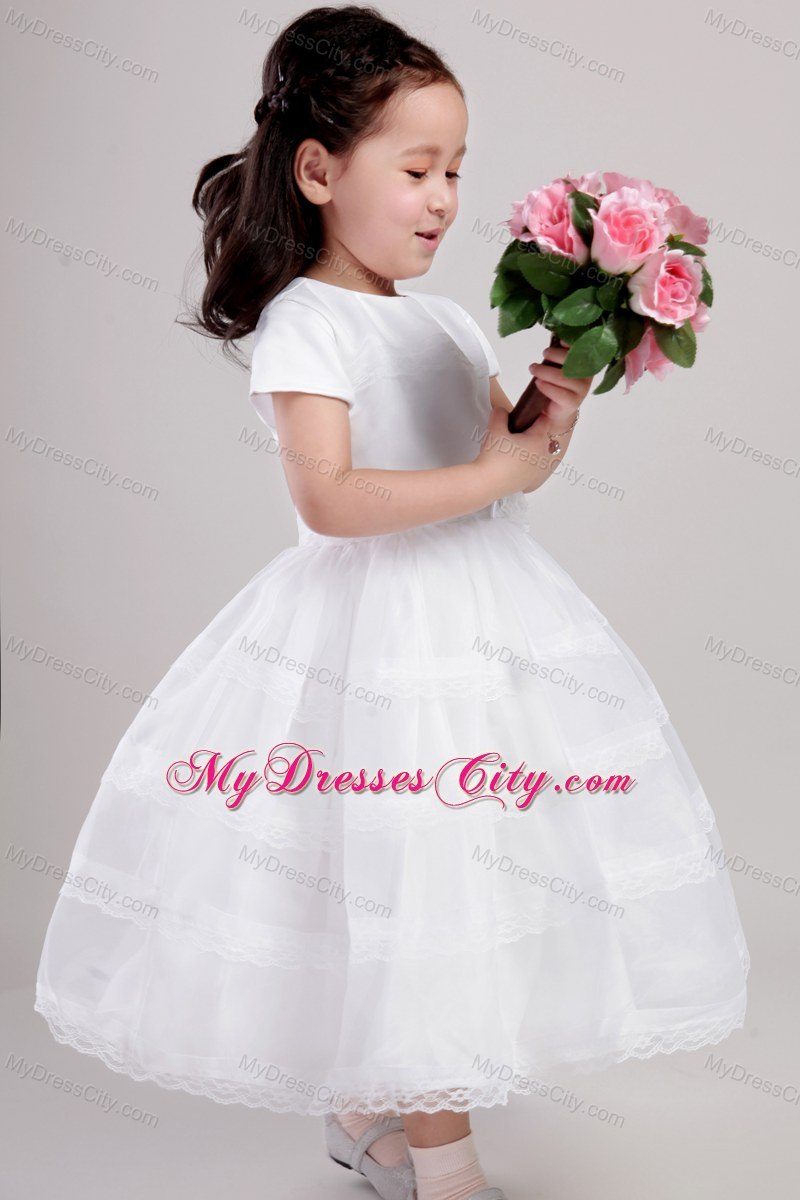 Satin and Lace White A-Line Scoop Floral Flower Girl Dress 2013