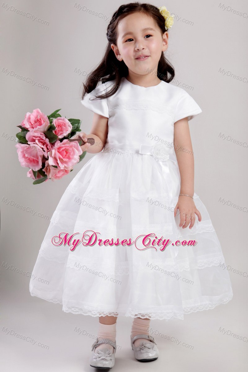 Satin and Lace White A-Line Scoop Floral Flower Girl Dress 2013