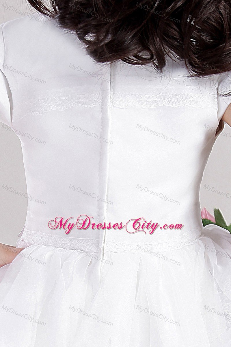 Satin and Lace White A-Line Scoop Floral Flower Girl Dress 2013