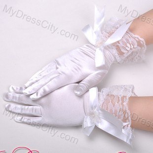 Chic Lycra Fingertips Wrist Length Bridal Gloves With Bow