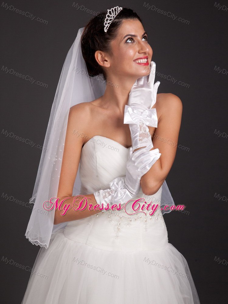 Pretty Bowknot Fingertips Satin Wrist Length Bridal Gloves