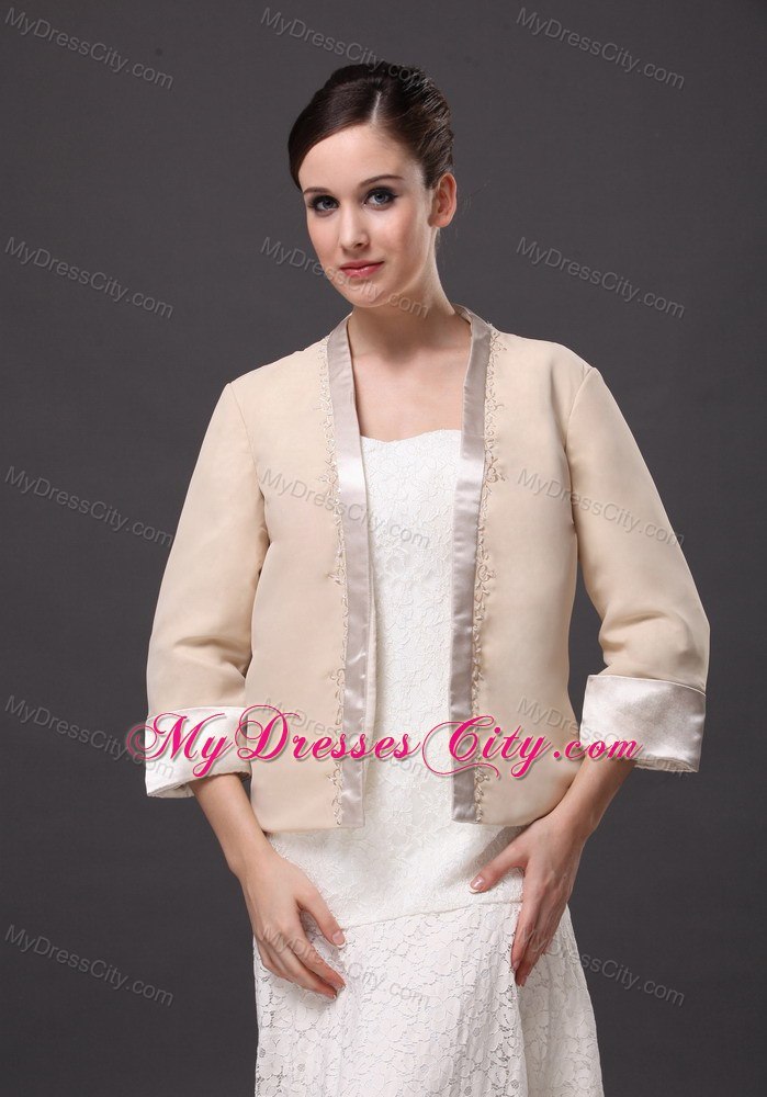 Satin Champagne 3/4 Sleeves Jacket For Other Formal Occasions With Beading Decorate