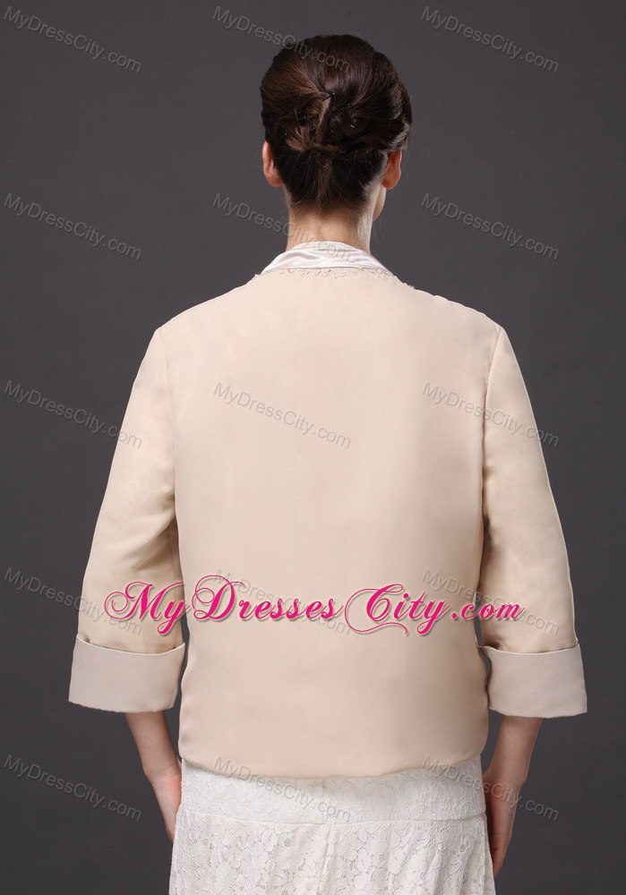 Satin Champagne 3/4 Sleeves Jacket For Other Formal Occasions With Beading Decorate