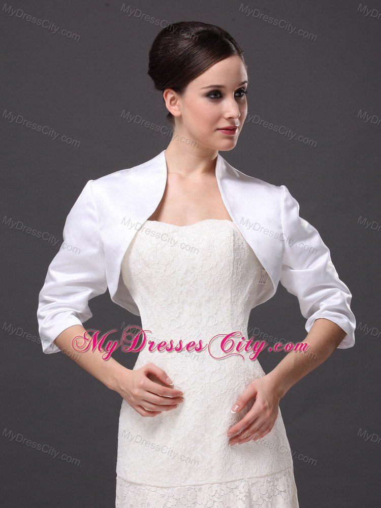 Custom Made White High-neck Jacket With 1/2 Sleeves For Wedding