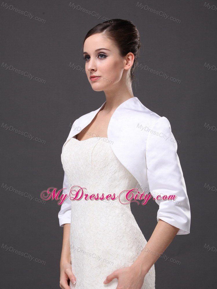 Custom Made White High-neck Jacket With 1/2 Sleeves For Wedding