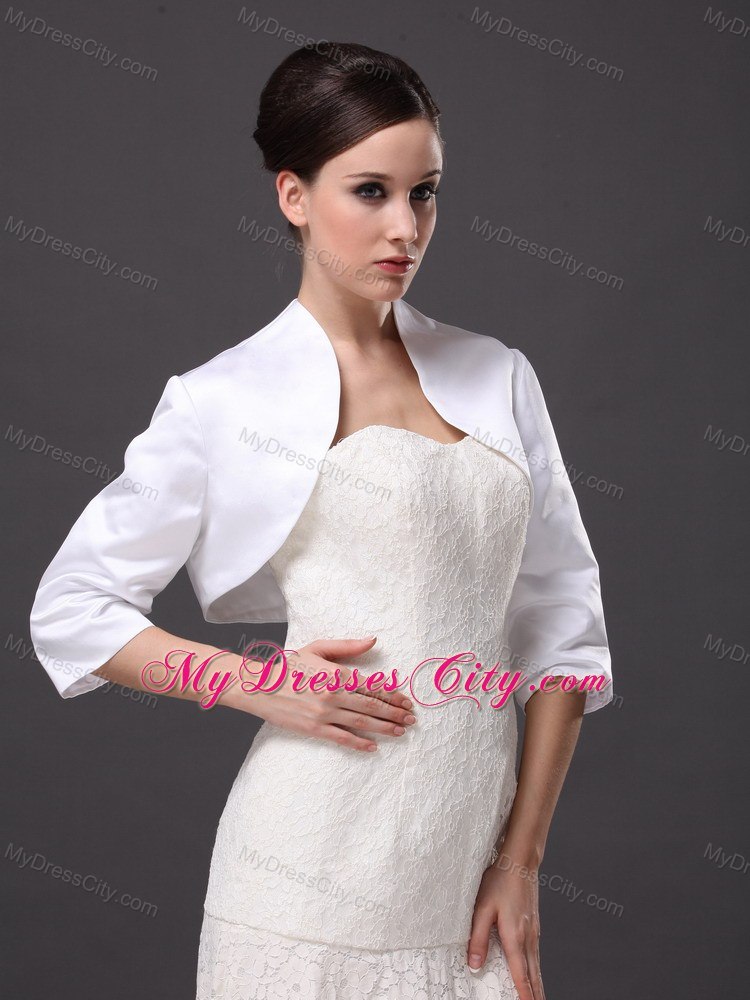 Custom Made White High-neck Jacket With 1/2 Sleeves For Wedding