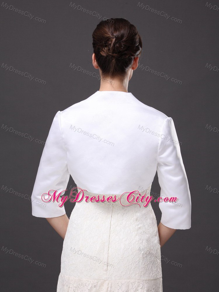 Custom Made White High-neck Jacket With 1/2 Sleeves For Wedding