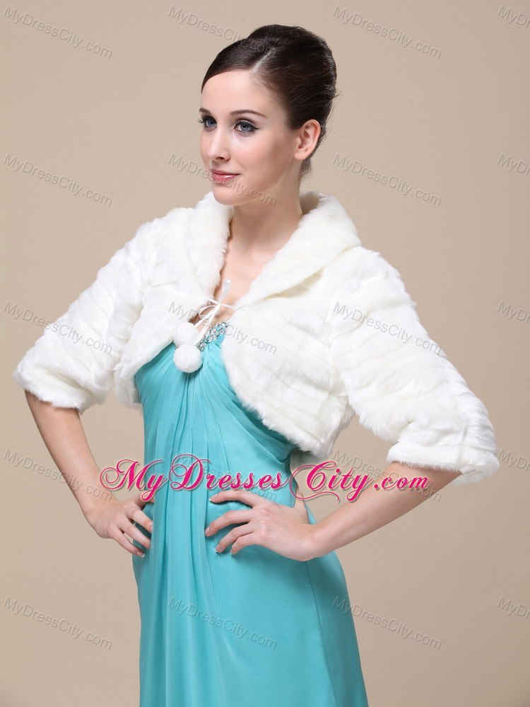 Faux Fur Special Occasion / Wedding Jacket In Ivory With 1/2 Length Sleeves