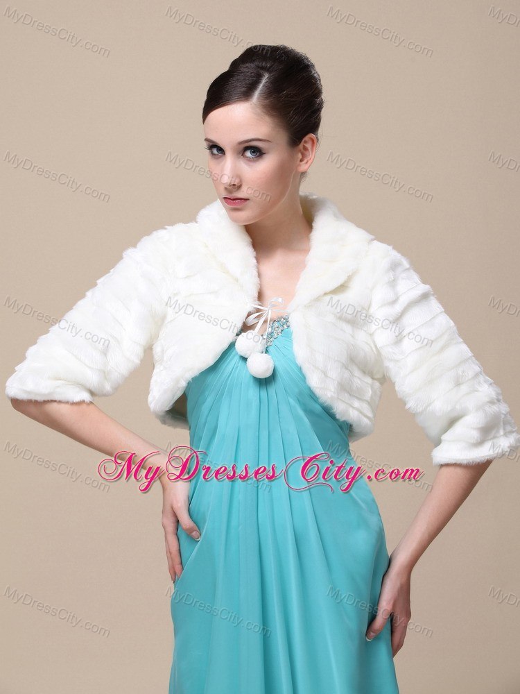 Faux Fur Special Occasion / Wedding Jacket In Ivory With 1/2 Length Sleeves