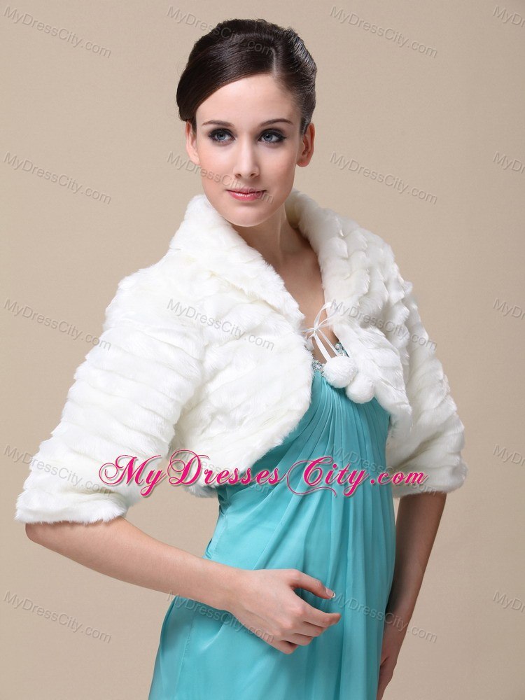 Faux Fur Special Occasion / Wedding Jacket In Ivory With 1/2 Length Sleeves