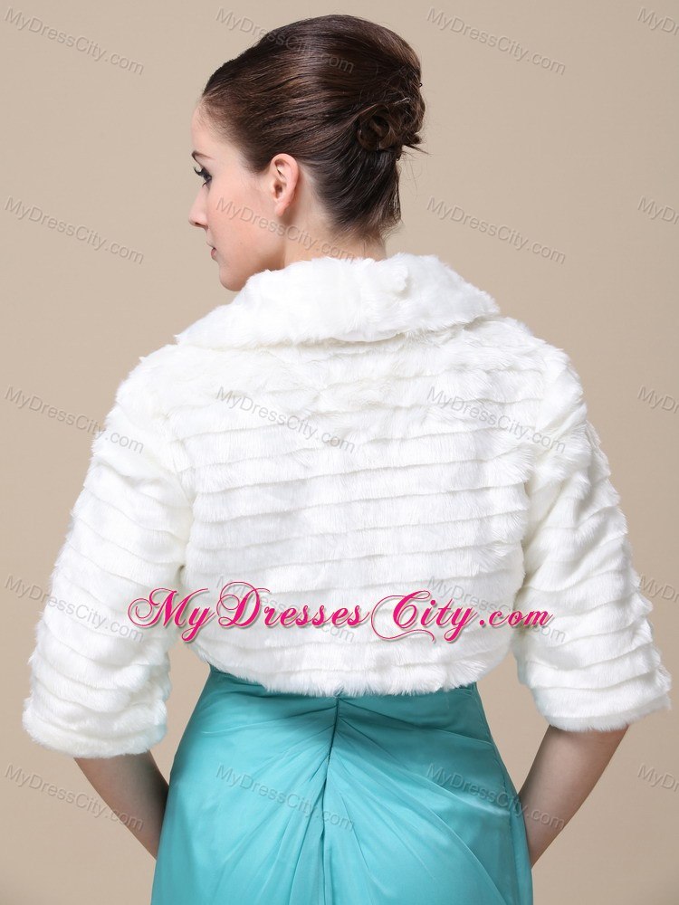 Faux Fur Special Occasion / Wedding Jacket In Ivory With 1/2 Length Sleeves