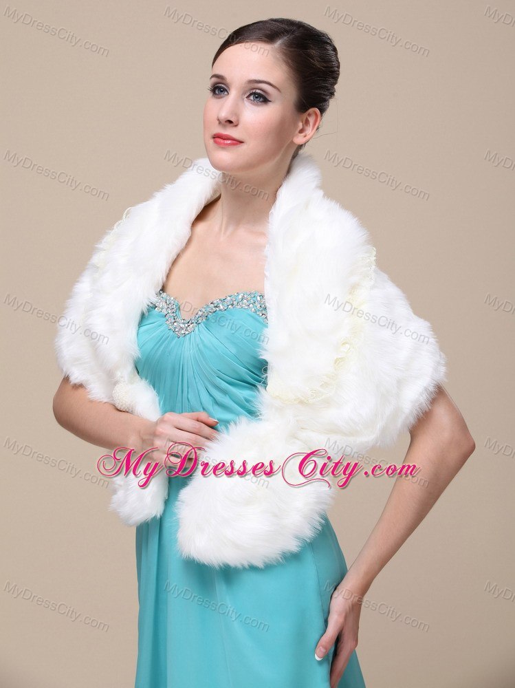 Top Selling Faux Fur Wedding Shawl With Lace V-neck