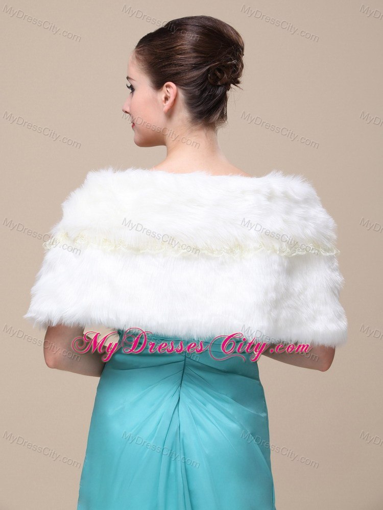 Top Selling Faux Fur Wedding Shawl With Lace V-neck