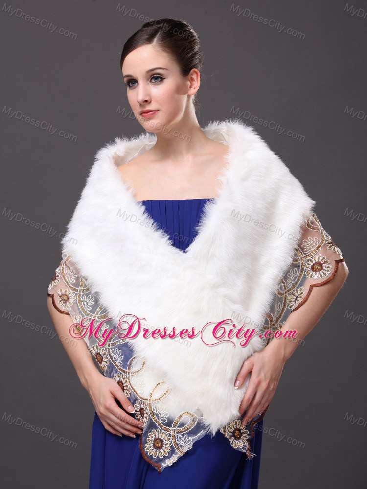 Lace V-Neck Faux Fur Stylish White Formal Occasions Wraps / Shawls