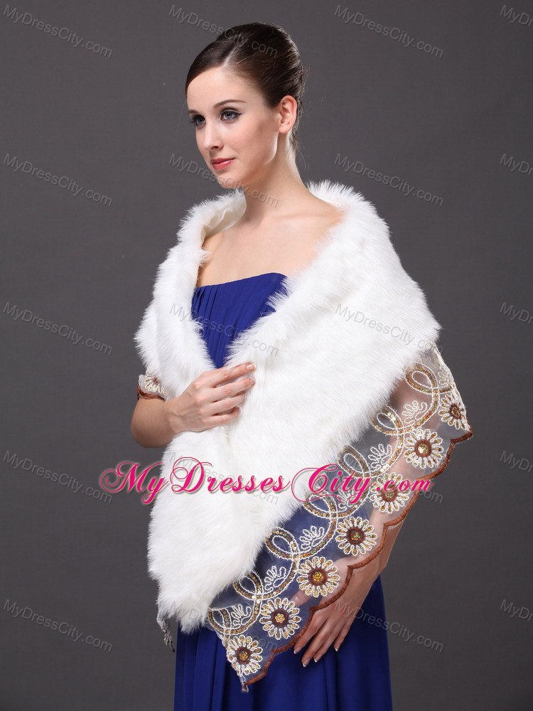 Lace V-Neck Faux Fur Stylish White Formal Occasions Wraps / Shawls