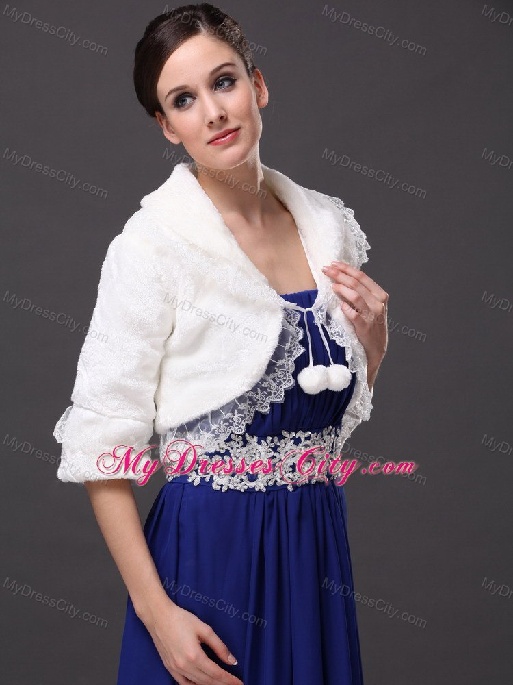 Faux Fur Fashionable Wedding V-Neck Half-Sleeves Wedding Party and Prom Jacket White